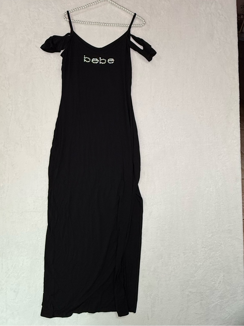 BeBe Cold Shoulder Black Embellished Y2K Large Long Dress